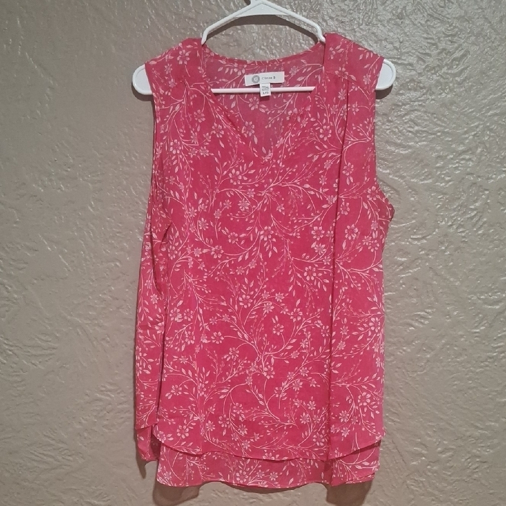 Cristina B Women's Elegant Pink Floral Sleeveless Blouse Size L